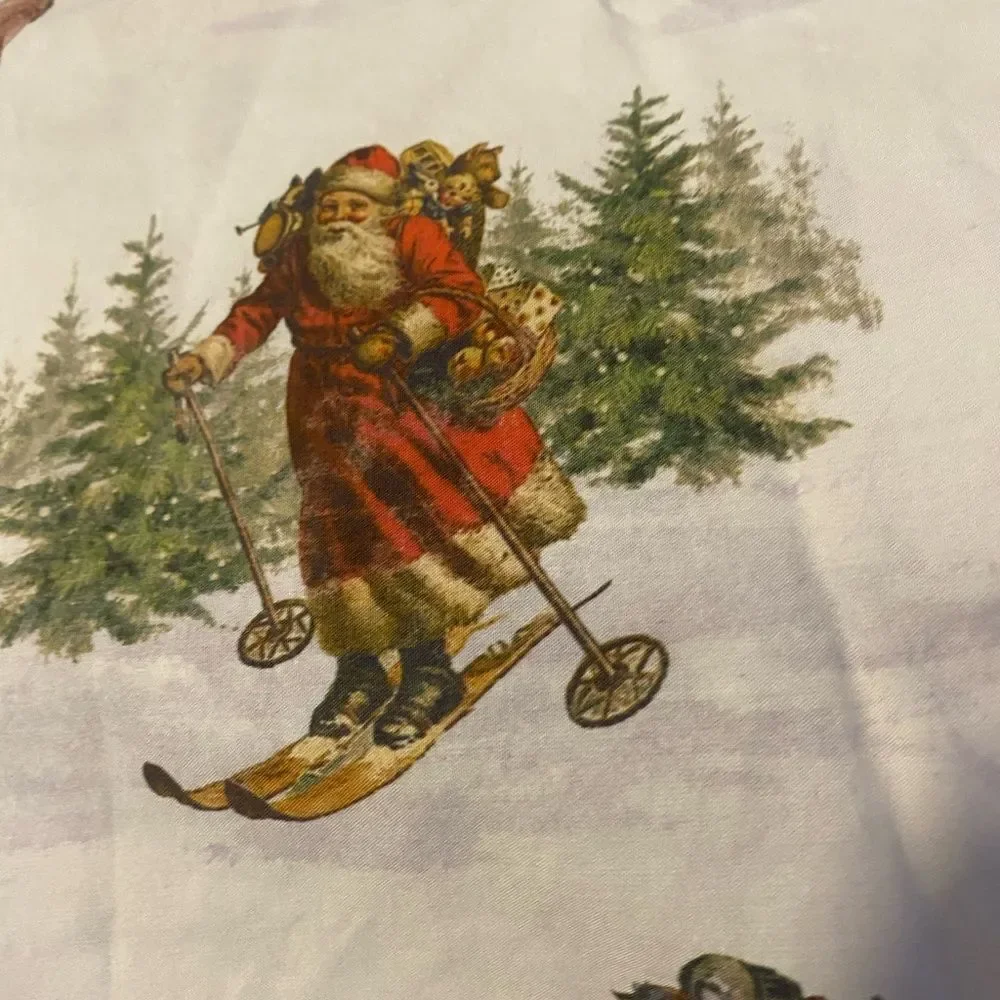 Pottery Barn Full Fitted Sheet Nostalgic Santa Clause Print